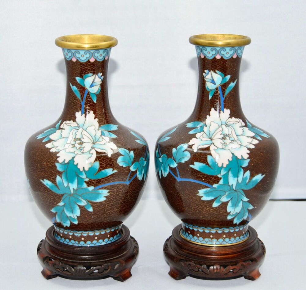 Chinese Cloisonné Enamel and Brass Thousand Flowers Vase Set